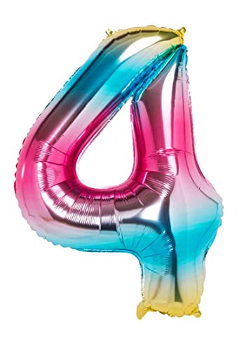 Folienballon Regenbogenfarbe nummer 4, Riese Luftballon Geburtstag 110cm, Folienballon Zahl ideal für Party, Jubiläum, Geburtstag, Zahlenballon, Helium von H HANSEL HOME