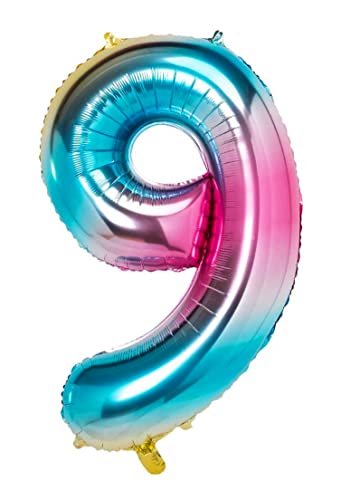 Folienballon Regenbogenfarbe nummer 9, Riese Luftballon Geburtstag 110cm, Folienballon Zahl ideal für Party, Jubiläum, Geburtstag, Zahlenballon, Helium von H HANSEL HOME