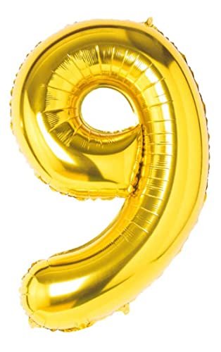 Folienballon goldener nummer 9, Riese Luftballon Geburtstag 110cm, Folienballon Zahl ideal für Party, Jubiläum, Geburtstag, Zahlenballon, Helium von H HANSEL HOME
