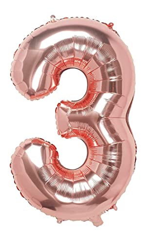 Folienballon Roségold nummer 3, Riese Luftballon Geburtstag 110cm, Folienballon Zahl ideal für Party, Jubiläum, Geburtstag, Zahlenballon, Helium von H HANSEL HOME