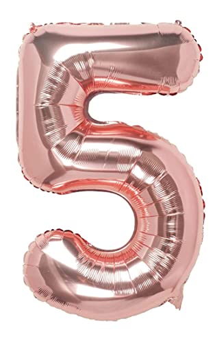 Folienballon Roségold nummer 5, Riese Luftballon Geburtstag 110cm, Folienballon Zahl ideal für Party, Jubiläum, Geburtstag, Zahlenballon, Helium von H HANSEL HOME