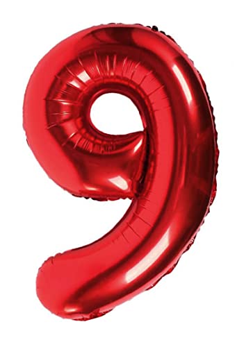 Folienballon rot nummer 9, Riese Luftballon Geburtstag 100cm, Folienballon Zahl ideal für Party, Jubiläum, Geburtstag, Zahlenballon, Helium von H HANSEL HOME
