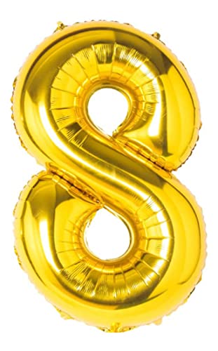 Folienballon goldener nummer 8, Riese Luftballon Geburtstag 110cm, Folienballon Zahl ideal für Party, Jubiläum, Geburtstag, Zahlenballon, Helium von H HANSEL HOME