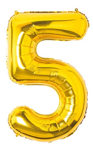 Folienballon goldener nummer 5, Riese Luftballon Geburtstag 110cm, Folienballon Zahl ideal für Party, Jubiläum, Geburtstag, Zahlenballon, Helium von H HANSEL HOME