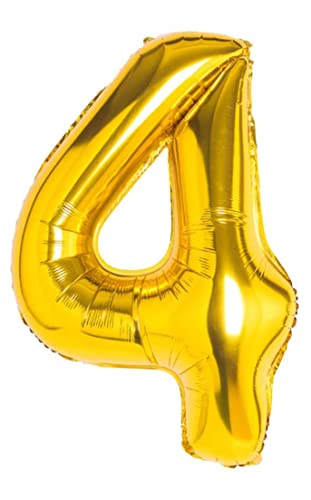 Folienballon goldener nummer 4, Riese Luftballon Geburtstag 110cm, Folienballon Zahl ideal für Party, Jubiläum, Geburtstag, Zahlenballon, Helium von H HANSEL HOME