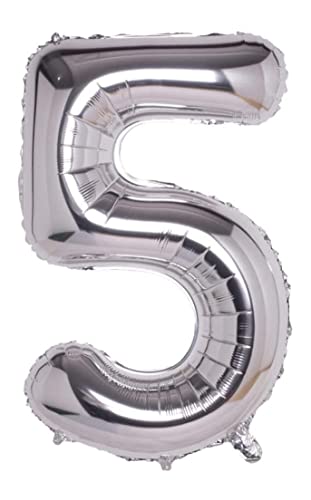 Folienballon silber nummer 5, Riese Luftballon Geburtstag 110cm, Folienballon Zahl ideal für Party, Jubiläum, Geburtstag, Zahlenballon, Helium von H HANSEL HOME