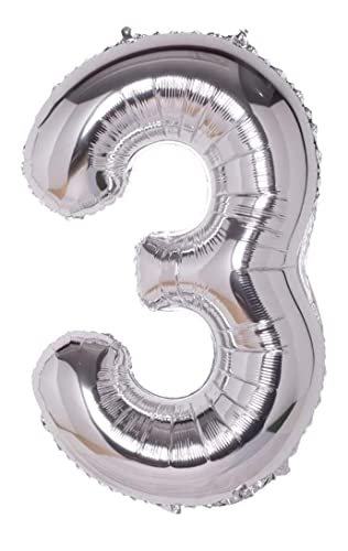 Folienballon silber nummer 3, Riese Luftballon Geburtstag 110cm, Folienballon Zahl ideal für Party, Jubiläum, Geburtstag, Zahlenballon, Helium von H HANSEL HOME