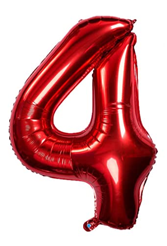 Folienballon Rot nummer 4, Riese Luftballon Geburtstag 100cm, Folienballon Zahl ideal für Party, Jubiläum, Geburtstag, Zahlenballon, Helium von H HANSEL HOME