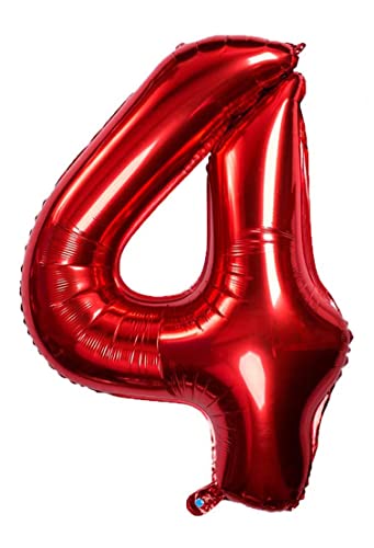 Folienballon Rot nummer 4, Riese Luftballon Geburtstag 100cm, Folienballon Zahl ideal für Party, Jubiläum, Geburtstag, Zahlenballon, Helium Folienballon Rot nummer 4, Riese Luftballon Geburtstag 100cm, Folienballon Zahl ideal für Party, Jubiläum, Geburtstag, Zahlenballon, Helium von H HANSEL HOME