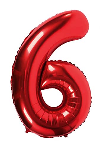 Folienballon Rot nummer 6, Riese Luftballon Geburtstag 100cm, Folienballon Zahl ideal für Party, Jubiläum, Geburtstag, Zahlenballon, Helium von H HANSEL HOME