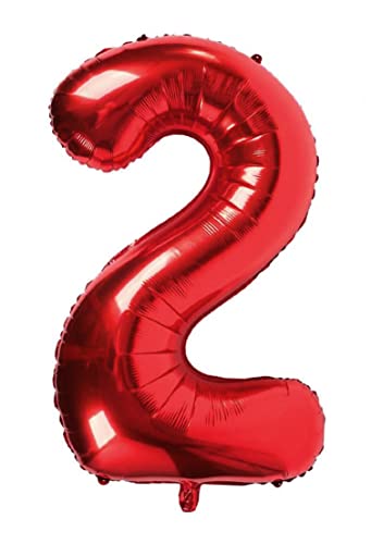 Folienballon rot nummer 2, Riese Luftballon Geburtstag 100cm, Folienballon Zahl ideal für Party, Jubiläum, Geburtstag, Zahlenballon, Helium von H HANSEL HOME