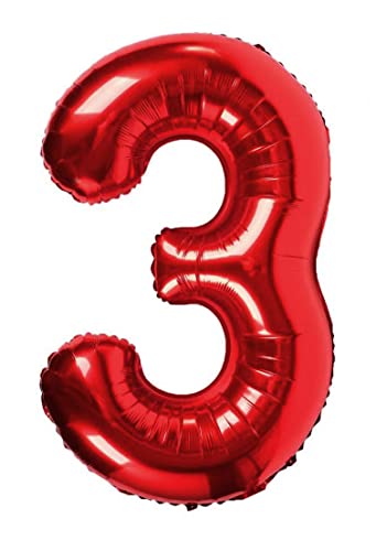 Folienballon rot nummer 3, Riese Luftballon Geburtstag 100cm, Folienballon Zahl ideal für Party, Jubiläum, Geburtstag, Zahlenballon, Helium von H HANSEL HOME