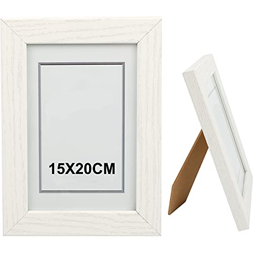 H HANSEL HOME Holz Bilderrahmen 15x20cm, Holz Fotorahmen Weiß mit Glasplatte für Tisch und Wand von H HANSEL HOME
