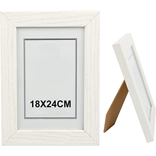 H HANSEL HOME Holz Bilderrahmen 18x24cm, Holz Fotorahmen Weiß mit Glasplatte für Tisch und Wand von H HANSEL HOME