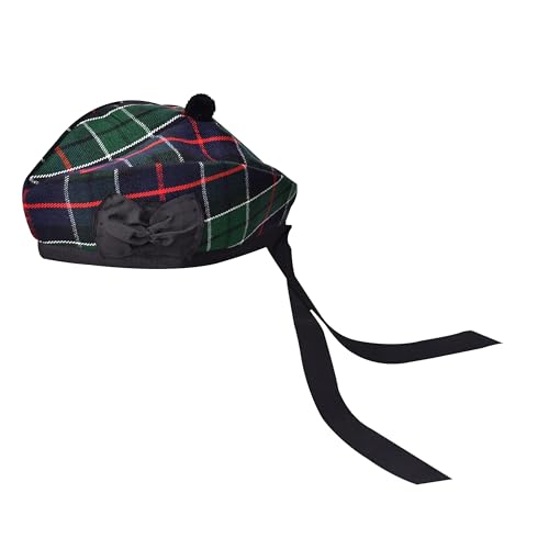 Glengarry Traditioneller schottischer Hut, 100 % Wolle, Acrylwolle, Schottenkaro, Kilts/Dudelsack, Zubehör, Polyester-Baumwollband, Green Leslie, Einheitsgröße von H HIGHLAND REDSTONE