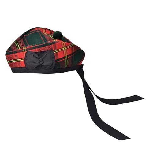 Glengarry Traditioneller schottischer Hut, 100 % Wolle, Acrylwolle, Schottenkaro, Kilts/Dudelsack, Zubehör, Polyester-Baumwollband, Ulster, Einheitsgröße von H HIGHLAND REDSTONE