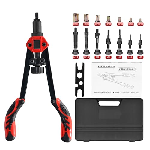 Nietmutternzange, Nietmutternzangen Set inkl. 70 Nietmuttern M3 M4 M5 M6 M8 M10 M12 professionelles Nietmuttern Set mit Doppelgriff Nietmutter Zange, 13" Nietzange Set mit 7 Austauschbare Nietdorne von H HOLDPEAK
