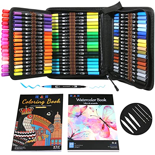 H & B Dual Tip Brush Pens 72 Farben Filzstifte Malstifte für Erwachsene und Kinder Malen Malen Skizzieren von H & B