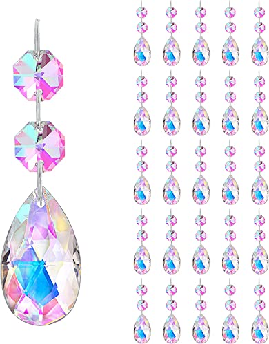 H&D HYALINE & DORA Kronleuchter-Prismen, Regenbogen-Sucatcher-Anhänger, 50 mm, AB-Kristall, Tropfenform, mit achteckigen Glasperlen, Ersatzteile, 25 Stück von H&D HYALINE & DORA