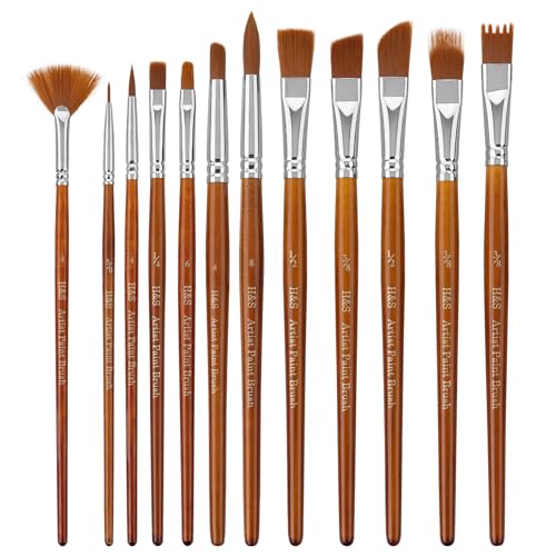 H&S Pinselset Acrylfarben Aquarell und Ölfarben - 12er Set Pinsel - Flache und runde Aquarellpinsel zum Malen - Künstler Zubehör aus synthetischem Haar - Malpinsel H&S Pinselset Acrylfarben Aquarell und Ölfarben - 12er Set Pinsel - Flache und runde Aquarellpinsel zum Malen - Künstler Zubehör aus synthetischem Haar - Malpinsel von H&S