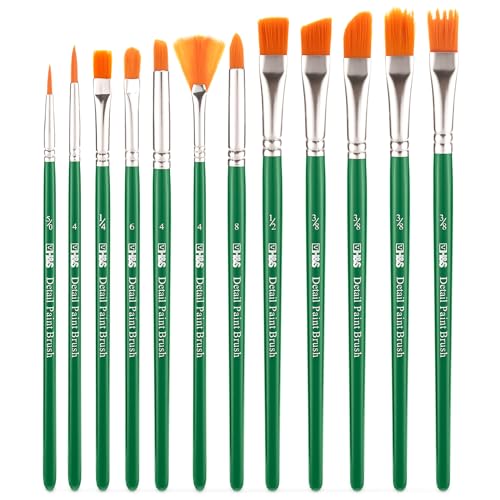 H&S Pinselset für Acrylfarben Aquarell und Ölfarben - 12er Set - Professionelle Flache und runde Pinsel zum Malen - Künstler Zubehör aus Synthetischem Haar - Grün von H&S