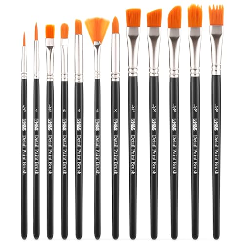 H&S Pinselset für Acrylfarben Aquarell und Ölfarben - 12er Set - Professionelle Flache und runde Pinsel zum Malen - Künstler Zubehör aus Synthetischem Haar - Schwarz von H&S