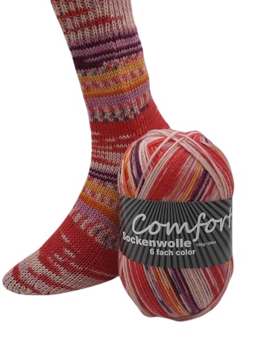 6-fädige Sockenwolle Strumpfwolle -150gr Knaul- 375m Lauflänge - dicke Wolle für besonders warme Socken – grosse Farbauswahl (002) von H&W Vertrieb