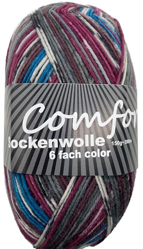 6-fädige Sockenwolle Strumpfwolle -150gr Knaul- 375m Lauflänge - dicke Wolle für besonders warme Socken – grosse Farbauswahl (003) von H&W Vertrieb