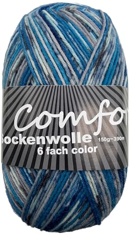 6-fädige Sockenwolle Strumpfwolle -150gr Knaul- 375m Lauflänge - dicke Wolle für besonders warme Socken – grosse Farbauswahl (004) von H&W Vertrieb