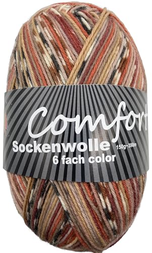 6-fädige Sockenwolle Strumpfwolle -150gr Knaul- 375m Lauflänge - dicke Wolle für besonders warme Socken – grosse Farbauswahl (005) von H&W Vertrieb