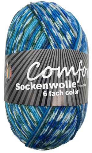 6-fädige Sockenwolle Strumpfwolle -150gr Knaul- 375m Lauflänge - dicke Wolle für besonders warme Socken – grosse Farbauswahl (006) von H&W Vertrieb
