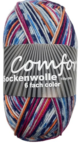 6-fädige Sockenwolle Strumpfwolle -150gr Knaul- 375m Lauflänge - dicke Wolle für besonders warme Socken – grosse Farbauswahl (007) von H&W Vertrieb