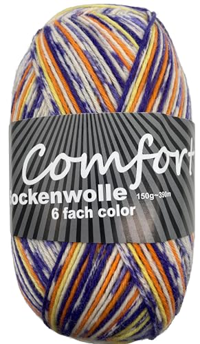 6-fädige Sockenwolle Strumpfwolle -150gr Knaul- 375m Lauflänge - dicke Wolle für besonders warme Socken – grosse Farbauswahl (008) von H&W Vertrieb