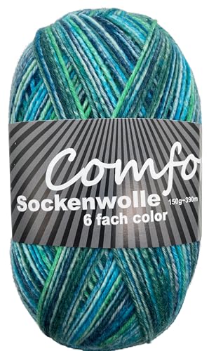 6-fädige Sockenwolle Strumpfwolle -150gr Knaul- 375m Lauflänge - dicke Wolle für besonders warme Socken – grosse Farbauswahl (009) von H&W Vertrieb