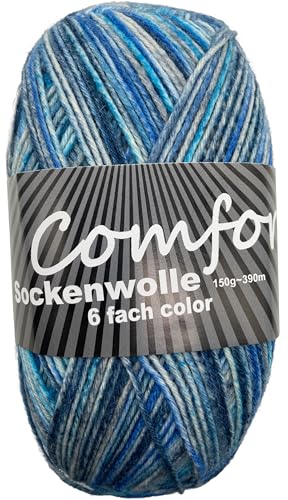 6-fädige Sockenwolle Strumpfwolle -150gr Knaul- 375m Lauflänge - dicke Wolle für besonders warme Socken – grosse Farbauswahl (010) von H&W Vertrieb
