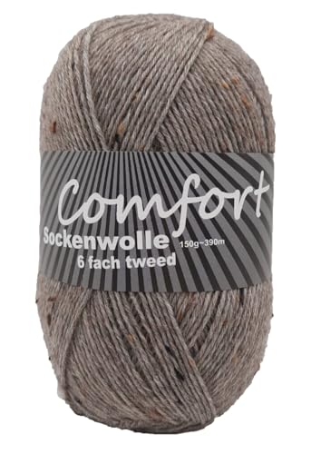 6-fädige Sockenwolle Strumpfwolle -150gr Knaul- 375m Lauflänge - dicke Wolle für besonders warme Socken – grosse Farbauswahl (tweed steingrau) von H&W Vertrieb