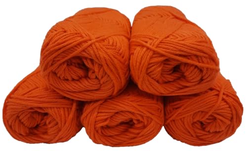 Baumwollgarn Häkel und Strickgarn in großer Farbauswahl - 5x50gr Knaul – LL, 100m per 50gr - 85% Baumwolle, 15% Leinen - aus reiner Naturfaser (orange) von H&W Vertrieb