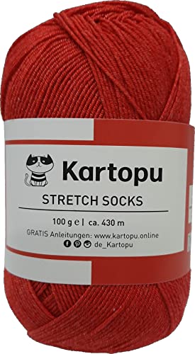 H&W Vertrieb Sockenwolle Stretch - Sommersockenwolle - Viele Farben zur Auswahl - Tierhaarfreies Strickgarn - 100gr Knaul 430m Lauflänge - Ökotexzertifiziert (Rot) von H&W Vertrieb