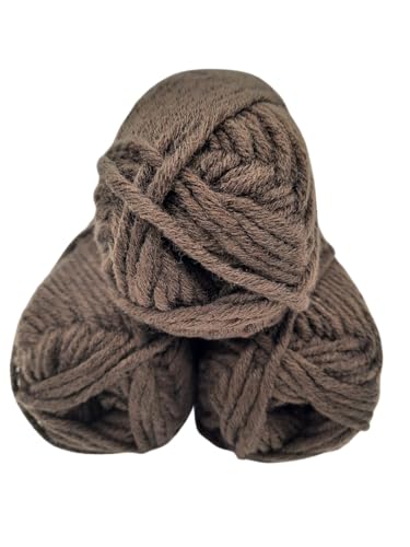 H&W Vertrieb Wolle zum Stricken und Häkeln - Mützengarn - über 30 Farben zur Wahl - Set mit Label - 3 Knaul à 50g ohne Banderole - 150g, 55m/50g, 30% Merinowolle, Braun von H&W Vertrieb