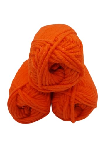 H&W Vertrieb Wolle - Strickgarn & Häkelgarn - Mützengarn & Schalwolle - Über 30 Farben zur Wahl - Set mit Label - 3 Knaul à 50g ohne Banderole - Universell einsetzbar - 30% Merinowolle, Neonorange von H&W Vertrieb