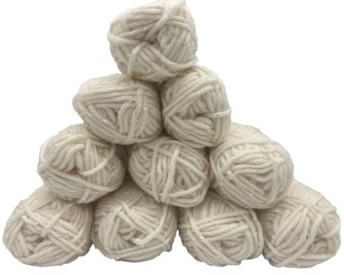 Mützengarn - Häkelgarn und Strickgarn - Farbauswahl - 10x50gr ohne Banderole - Wolle mit Glitzer oder Tweedeffekt Farbe (g1 weiss) von H&W Vertrieb