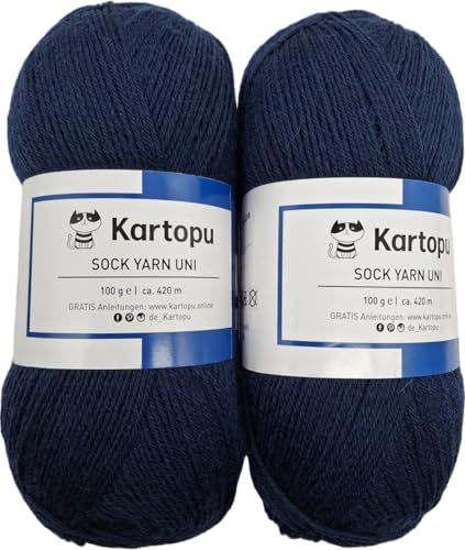 H&W Vertrieb Sockenwolle 4-fach Color 2x100gr Knäul - verschiedene Sets zur Wahl, Sparduo Sockengarn - Strumpfwolle ist filzfrei und maschinenwaschbar, Lauflänge 420m / 100gr, (2x100gr marine) von H&W Vertrieb