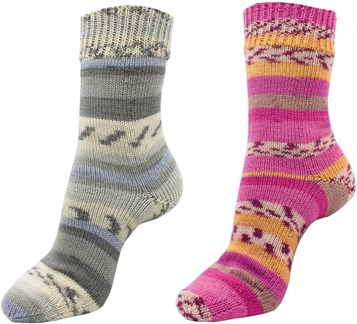 H&W Vertrieb Sockenwolle 4-fach Color 2x100gr Knäul - verschiedene Sets zur Wahl, Sparduo Sockengarn - Strumpfwolle ist filzfrei und maschinenwaschbar, Lauflänge 420m / 100gr, (Set 8) von H&W Vertrieb
