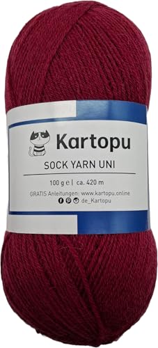 Sockenwolle 4 fädig uni/Farbauswahl 100gr einfarbige Strumpfwolle / 420m LL – 100gr / filzfrei/Ökotexzertifiziert (dunkelrot) von H&W Vertrieb