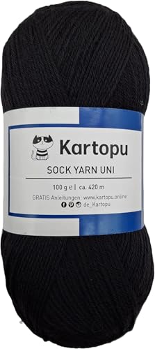 Sockenwolle 4 fädig uni/Farbauswahl 100gr einfarbige Strumpfwolle / 420m LL – 100gr / filzfrei/Ökotexzertifiziert (schwarz) von H&W Vertrieb