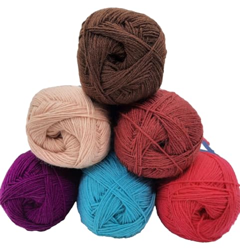 Sockenwolle 4 fädig uni / 6 Farben a 100gr einfarbige Strumpfwolle / 420m LL – 100gr / filzfrei/Ökotex (Modefarben) von H&W Vertrieb