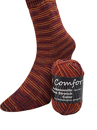 Sockenwolle Stretch – Sommersockenwolle -viele Farben zur Auswahl -Sockengarn auch für Wollallergiker- Tierhaarfreies Strumpfgarn-100gr Knaul 430m Lauflänge- Ökotexzertifiziert (1) von H&W Vertrieb