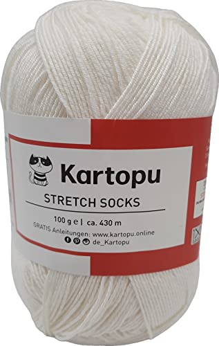 Sockenwolle Stretch – Sommersockenwolle -viele Farben zur Auswahl -Sockengarn auch für Wollallergiker- Tierhaarfreies Strumpfgarn-100gr Knaul 430m Lauflänge- Ökotexzertifiziert (1016 rohweiss) von H&W Vertrieb