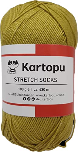 Sockenwolle Stretch – Sommersockenwolle -viele Farben zur Auswahl -Sockengarn auch für Wollallergiker- Tierhaarfreies Strumpfgarn-100gr Knaul 430m Lauflänge- Ökotexzertifiziert (1560 limettengrün) von H&W Vertrieb