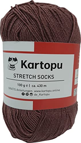 Sockenwolle Stretch – Sommersockenwolle -viele Farben zur Auswahl -Sockengarn auch für Wollallergiker- Tierhaarfreies Strumpfgarn-100gr Knaul 430m Lauflänge- Ökotexzertifiziert (1722 mocca) von H&W Vertrieb